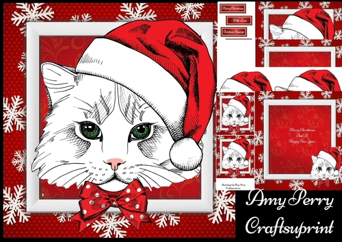 Gorgeous White Cat With Santa Hat 8x8 Mini Kit