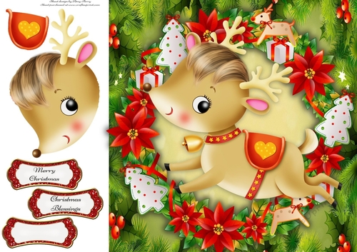 Gorgeous Reindeer In Christmas Wreath 8x8