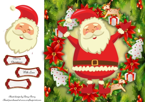 Gorgeous Jolly Santa In Christmas Wreath  8x8