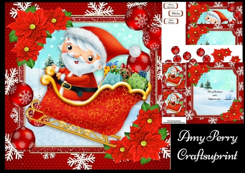 Adorable Santa In His Sleigh With Baubles 8x8 Mini Kit