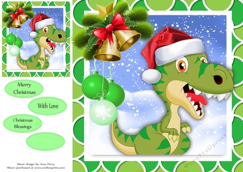 Christmas Dinosaur With Baubles 8x8 