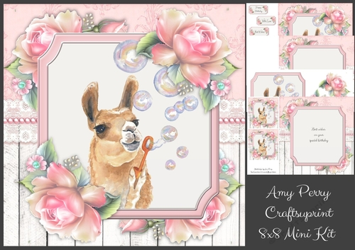 Llama Blowing Bubbles With Pink Roses 8x8 Mini Kit