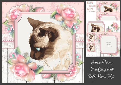 Beautiful Siamese Cat With Pink Roses 8x8 Mini Kit
