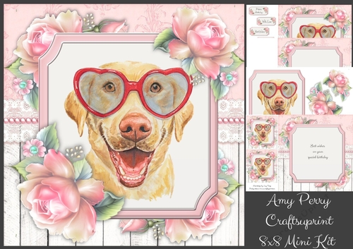 Adorable Labrador Wearing His Glasses With Pink Roses 8x8 Mini Kit