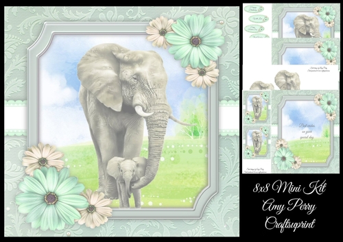 Beautiful Mum & Baby Elephants 8x8 Mini Kit