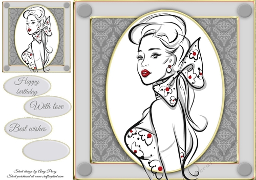 Beautiful Glamour Girl With Red Bow 8x8