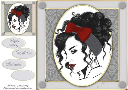 Beautiful Glamour Girl With Black & Red Headband 8x8