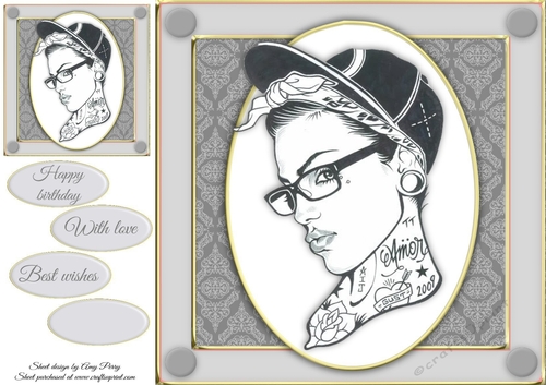 Beautiful Glamour Girl With Hat & Tattoos 8x8