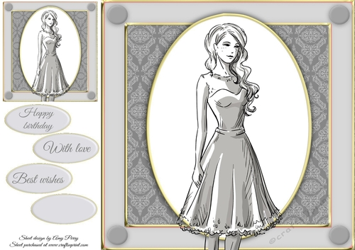 Beautiful Glamour Girl In Grey Dress 8x8