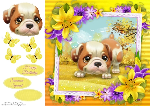 Cute Bulldog With Yellow corner lily 8x8