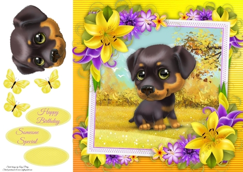 Cute Rottweiler With Yellow corner lily 8x8