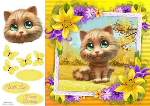 Cute Ginger Cat With Yellow corner lily 8x8