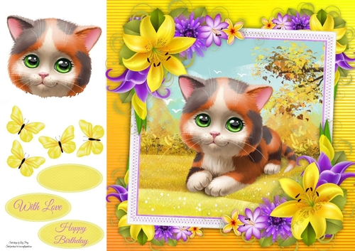 Cute Ginger & Black Cat With Yellow corner lily 8x8
