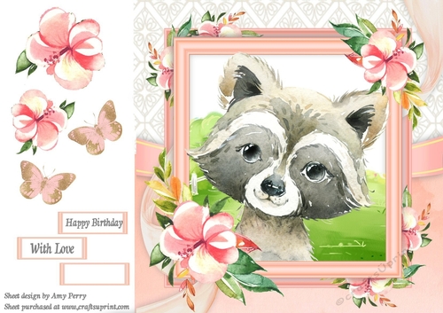 Beautiful Water Colour Raccoon 8x8 