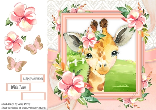 Beautiful Water Colour Giraffe 8x8 
