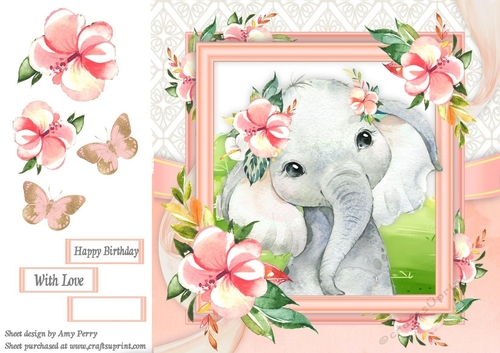 Beautiful Water Colour Elephant 8x8 