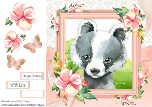 Beautiful Water Colour Badger 8x8 