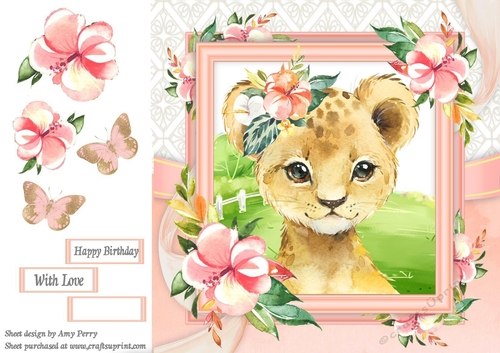 Beautiful Water Colour Lion Cub 8x8 
