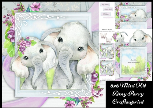 Beautiful Pair Of Elephants 8x8 Mini Kit