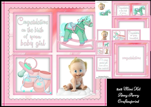 New baby girl squares 8x8 Mini Kit