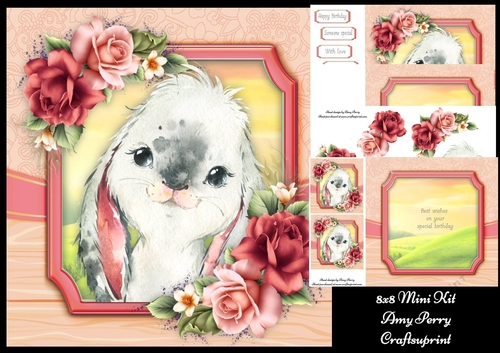 Adorable Grey & White Rabbit 8x8 Mini Kit