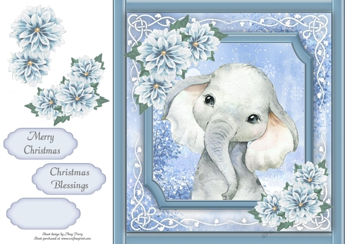Gorgeous Elephant With Blue Festive Flowers 8x8 