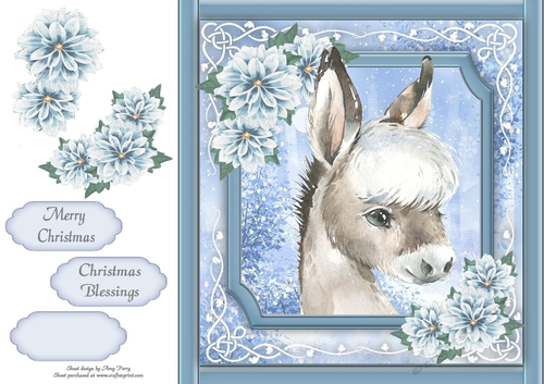 Gorgeous Donkey With Blue Festive Flowers 8x8 