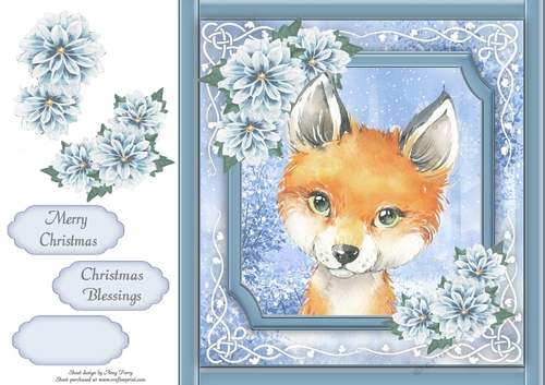 Gorgeous Fox With Blue Festive Flowers 8x8 