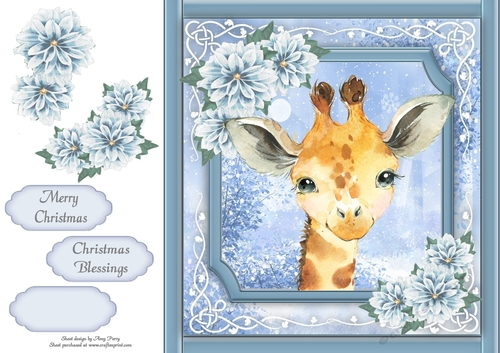 Gorgeous Giraffe With Blue Festive Flowers 8x8 