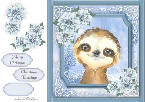 Gorgeous Sloth With Blue Festive Flowers 8x8 