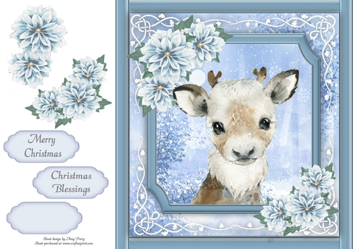 Gorgeous Reindeer With Blue Festive Flowers 8x8 