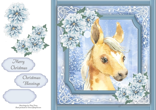 Gorgeous Horse With Blue Festive Flowers 8x8 