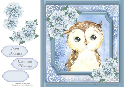 Gorgeous Brown Owl With Blue Festive Flowers 8x8 