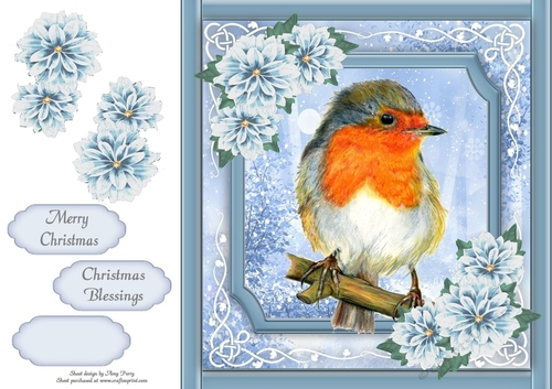 Gorgeous Robin With Blue Festive Flowers 8x8