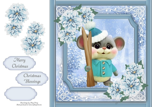 Gorgeous Mouse  With Blue Festive Flowers 8x8