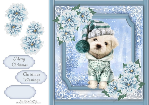 Gorgeous Dog With Blue Festive Flowers 8x8