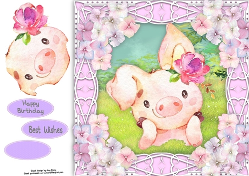 Gorgeous Pig with hydrangea flowers 8x8