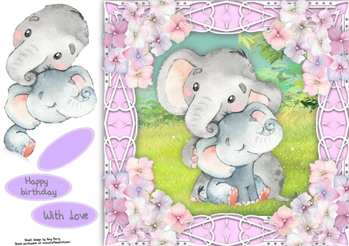 Gorgeous Elephants with hydrangea flowers 8x8