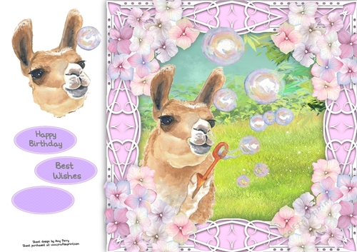 Gorgeous Llama blowing bubbles with hydrangea flowers 8x8