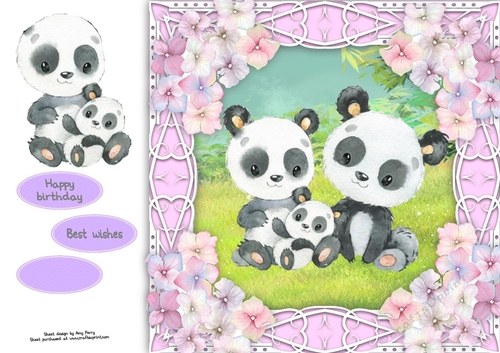 Gorgeous Pandas with hydrangea flowers 8x8