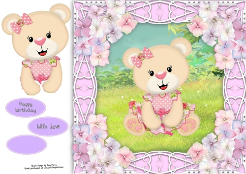 Gorgeous bear with hydrangea flowers 8x8