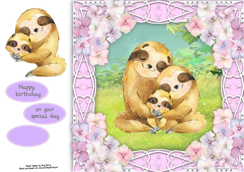 Gorgeous sloths cuddling with hydrangea flowers 8x8