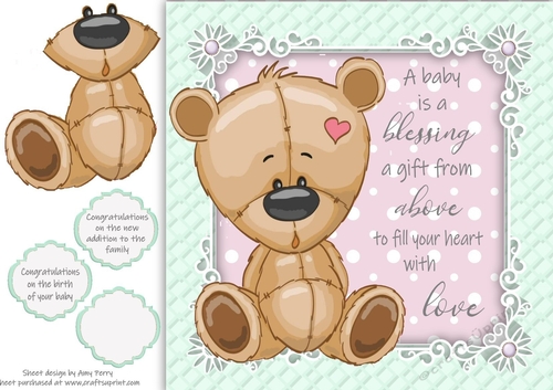 A baby is a gift from above boy teddy 8x8