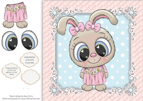Beautiful bunny in pink dress  8x8