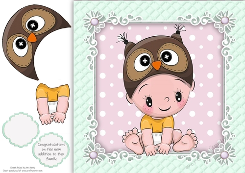 Gorgeous Baby With Owl Hat 8x8