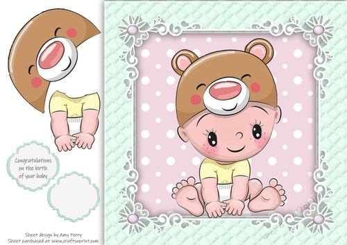 Gorgeous Baby With Bear Hat 8x8