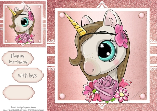 Gorgeous Unicorn With Flowers In Rose Gold Frame 8x8
