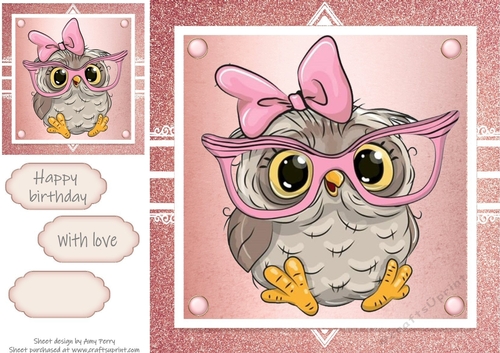 Gorgeous Owl With Glasses In Rose Gold Frame 8x8