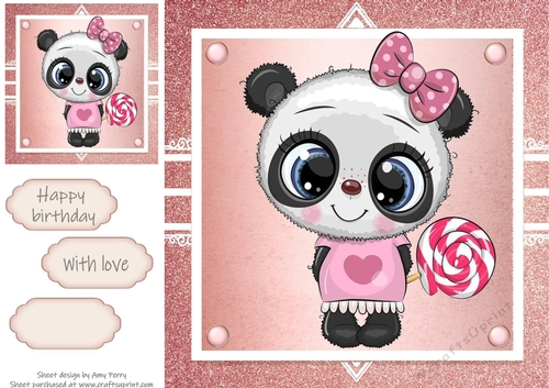 Gorgeous Panda  With bow In Rose Gold Frame 8x8