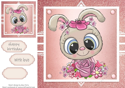 Gorgeous bunny with flowers In Rose Gold Frame 8x8
